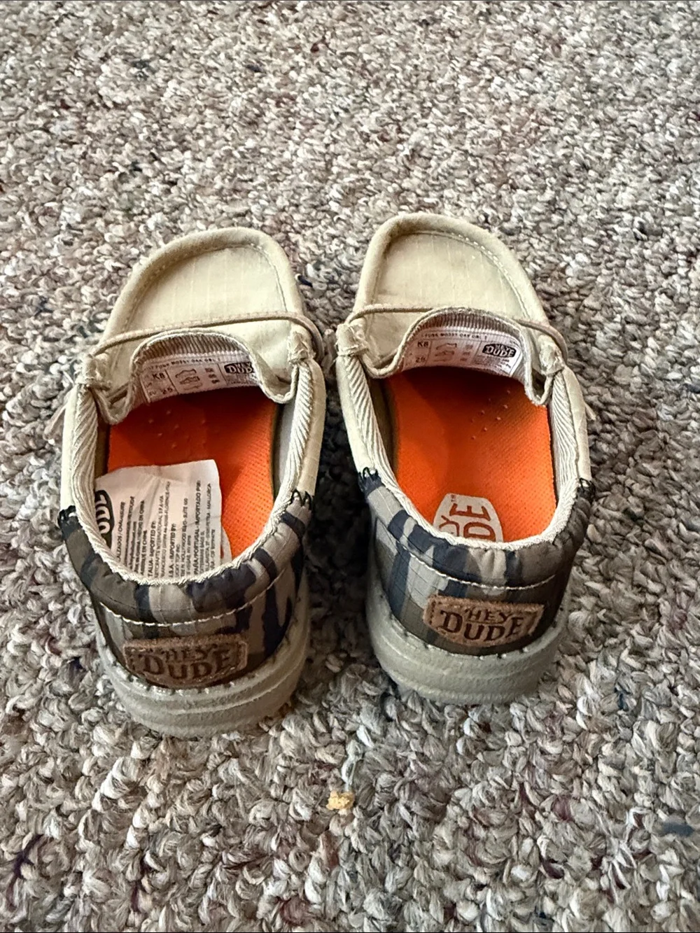 Hey Dude Kids Tan Slip-On Moccasins with Camo Heel